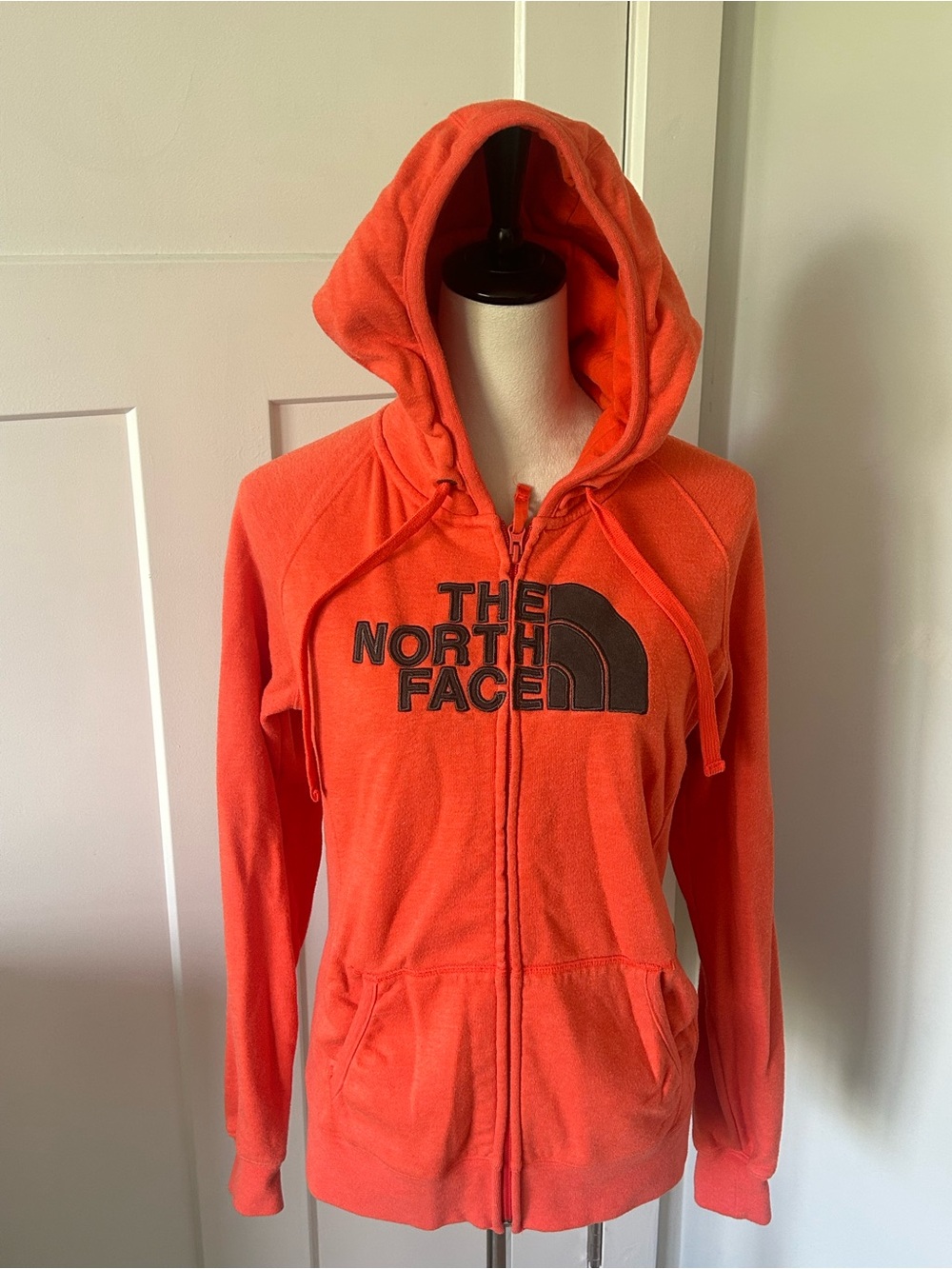 The North Face Orange Full-Zip Hoodie with Brown Logo